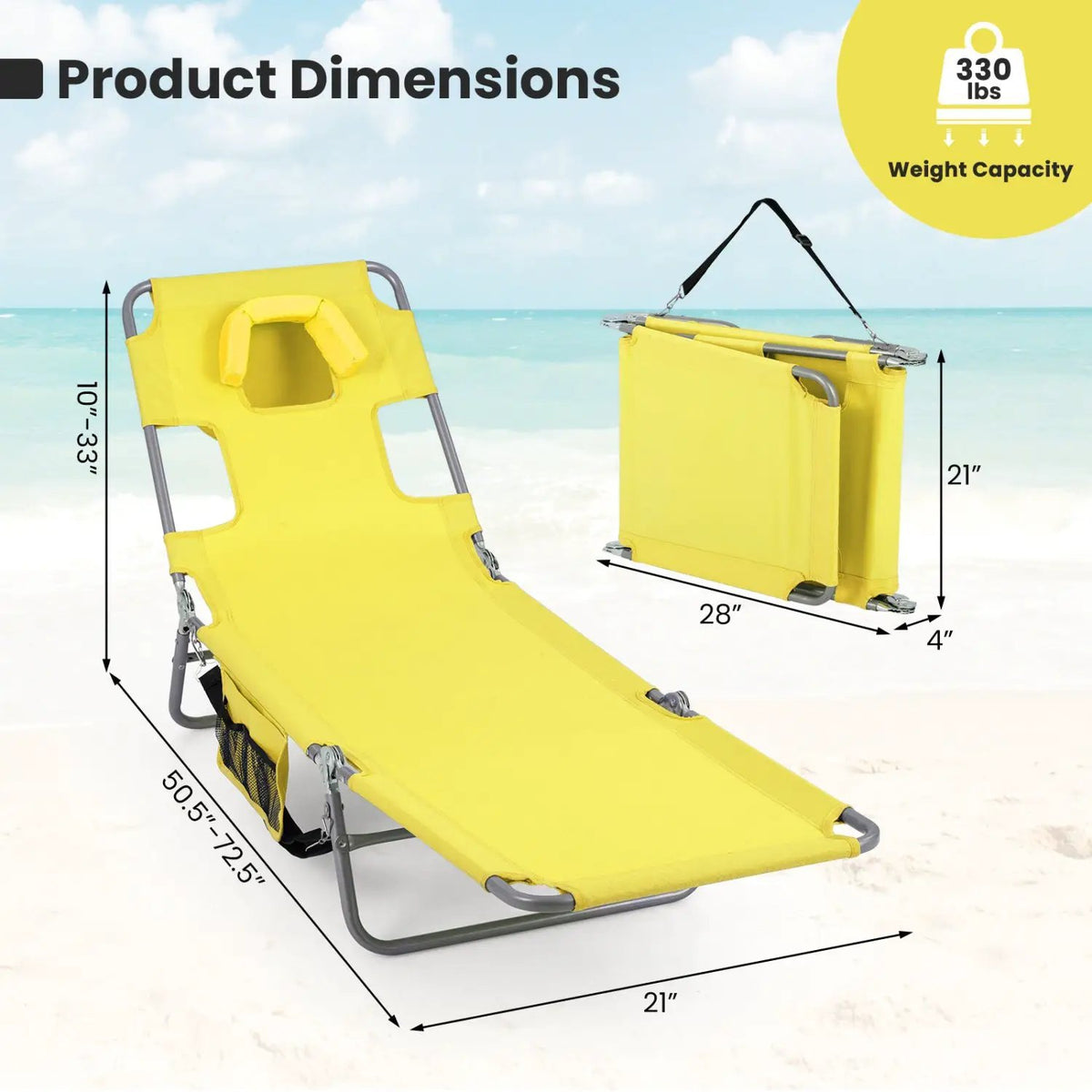 Folding Beach Lounge Chair with Adjustable Backrest for Lawn by DirectDeals