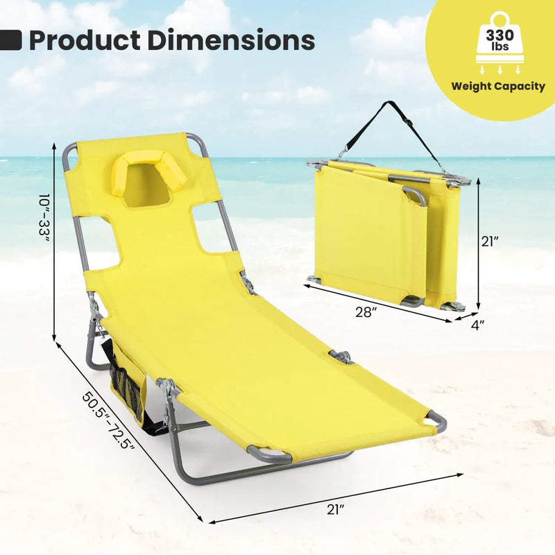 Folding Beach Lounge Chair with Adjustable Backrest for Lawn by DirectDeals