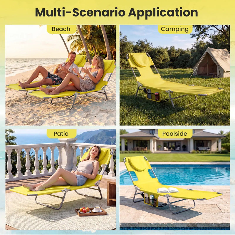 Folding Beach Lounge Chair with Adjustable Backrest for Lawn by DirectDeals