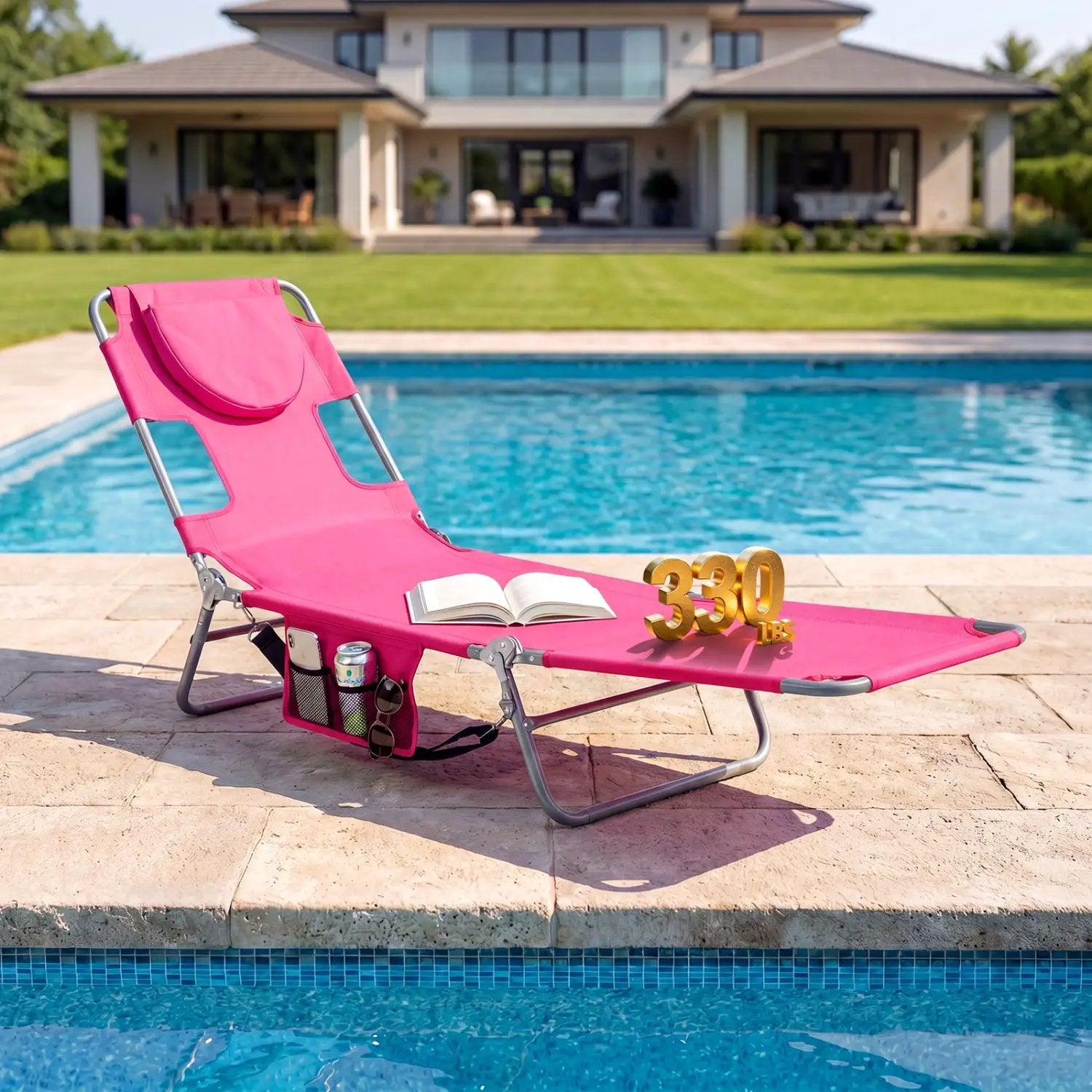 Folding Beach Lounge Chair with Adjustable Backrest for Lawn by DirectDeals