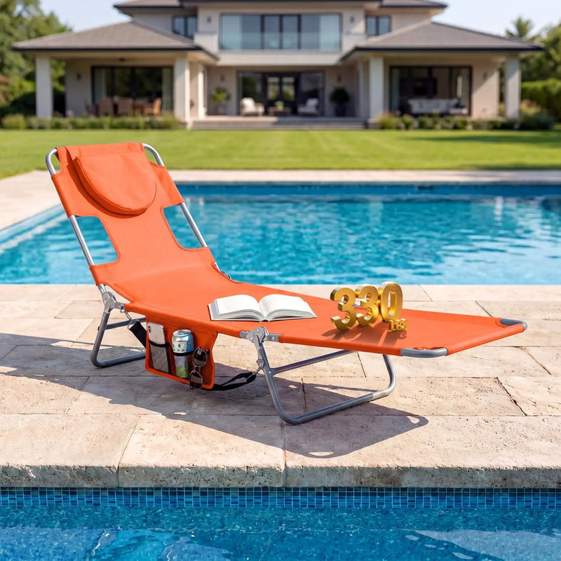 Folding Beach Lounge Chair with Adjustable Backrest for Lawn by DirectDeals