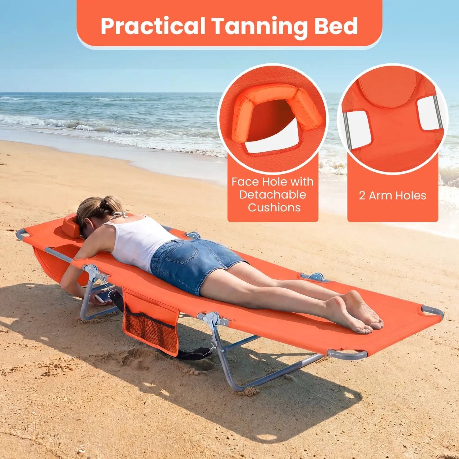 Folding Beach Lounge Chair with Adjustable Backrest for Lawn by DirectDeals