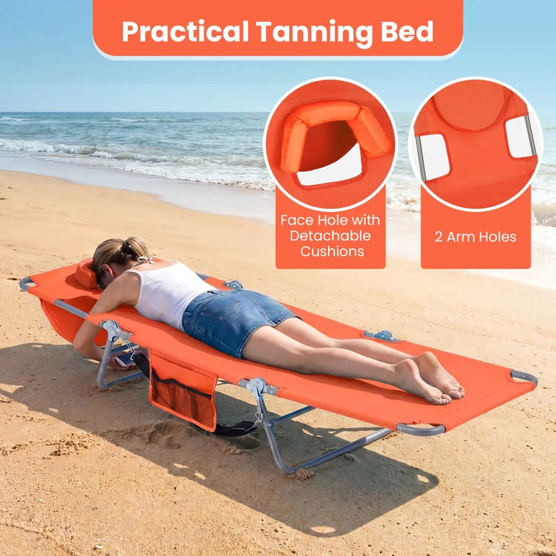 Folding Beach Lounge Chair with Adjustable Backrest for Lawn by DirectDeals