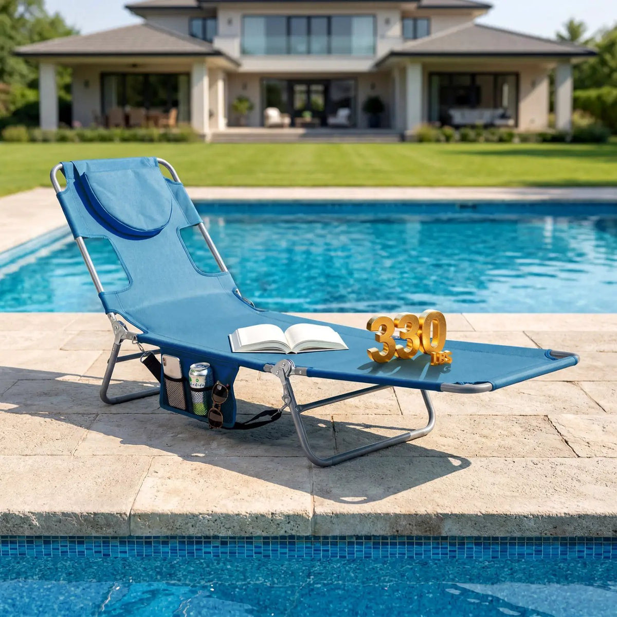 Folding Beach Lounge Chair with Adjustable Backrest for Lawn by DirectDeals