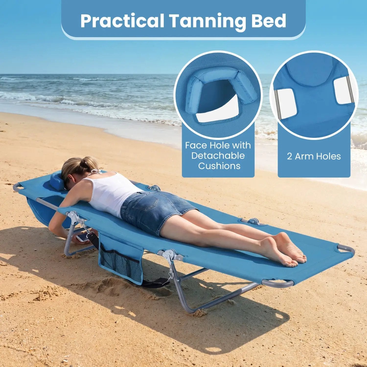 Folding Beach Lounge Chair with Adjustable Backrest for Lawn by DirectDeals