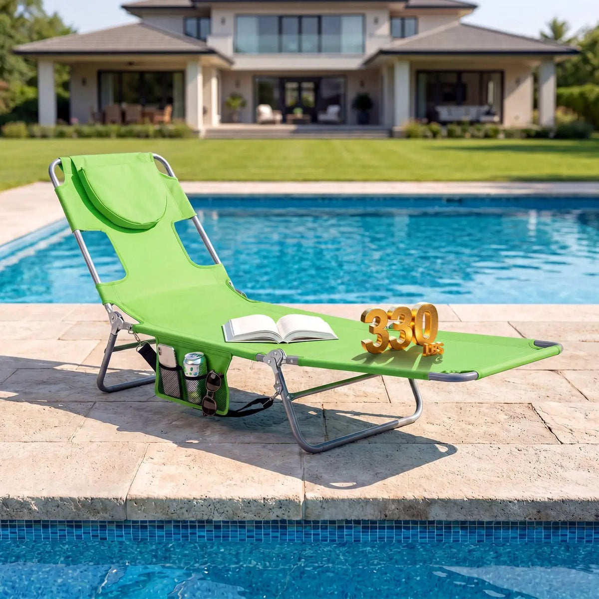 Folding Beach Lounge Chair with Adjustable Backrest for Lawn by DirectDeals