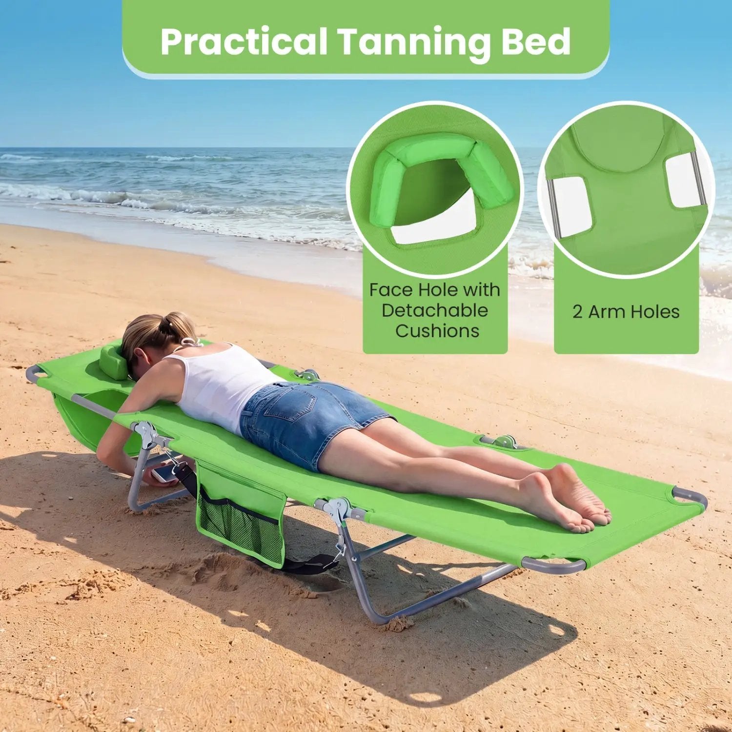 Folding Beach Lounge Chair with Adjustable Backrest for Lawn by DirectDeals