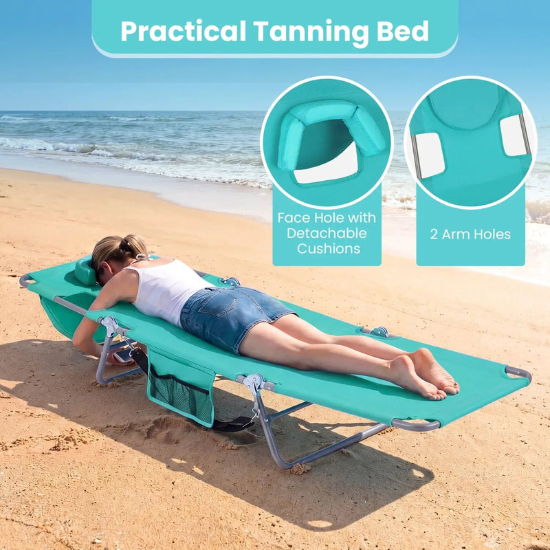 Folding Beach Lounge Chair with Adjustable Backrest for Lawn by DirectDeals
