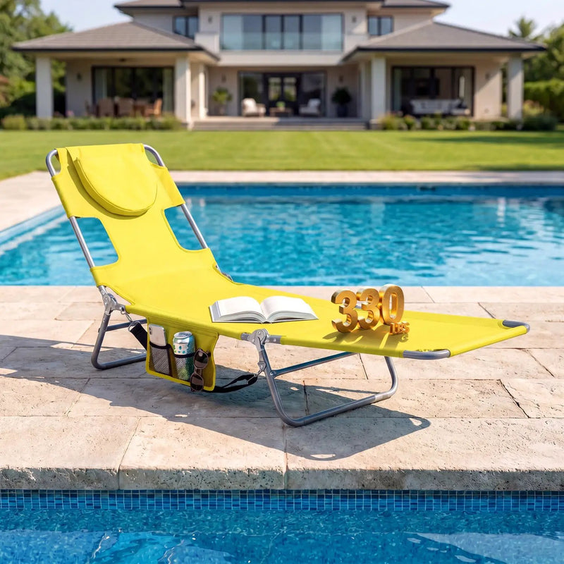 Folding Beach Lounge Chair with Adjustable Backrest for Lawn by DirectDeals