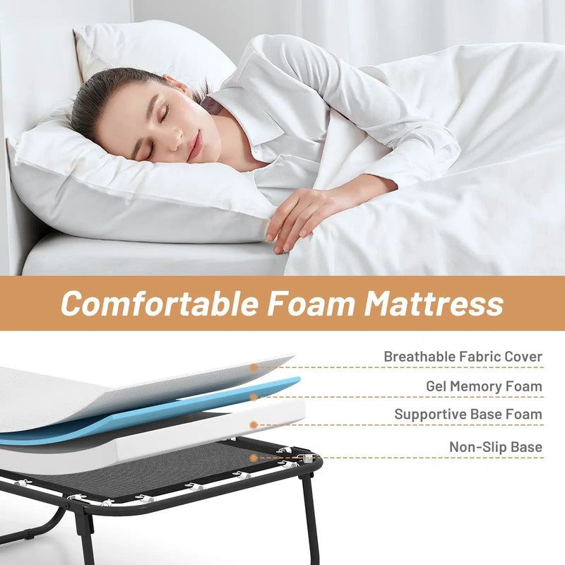 75 x 31 Inch Folding Bed with Mattress Cot Size with Memory Foam by DirectDeals