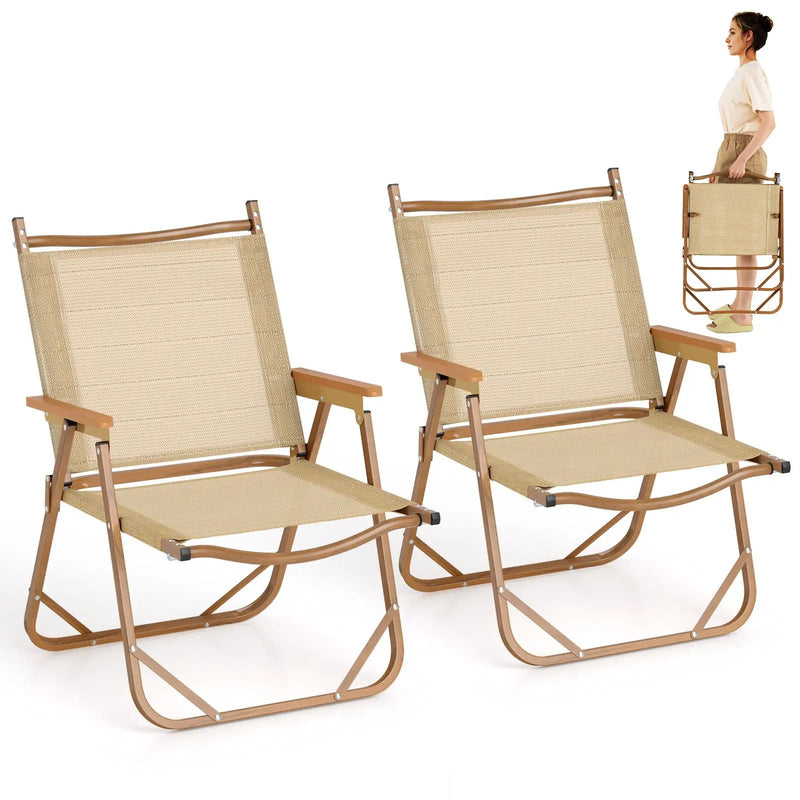 Folding Camp Chairs Set of 2 Lightweight Beach Chairs-Beige by DirectDeals