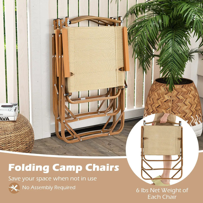 Folding Camp Chairs Set of 2 Lightweight Beach Chairs-Beige by DirectDeals