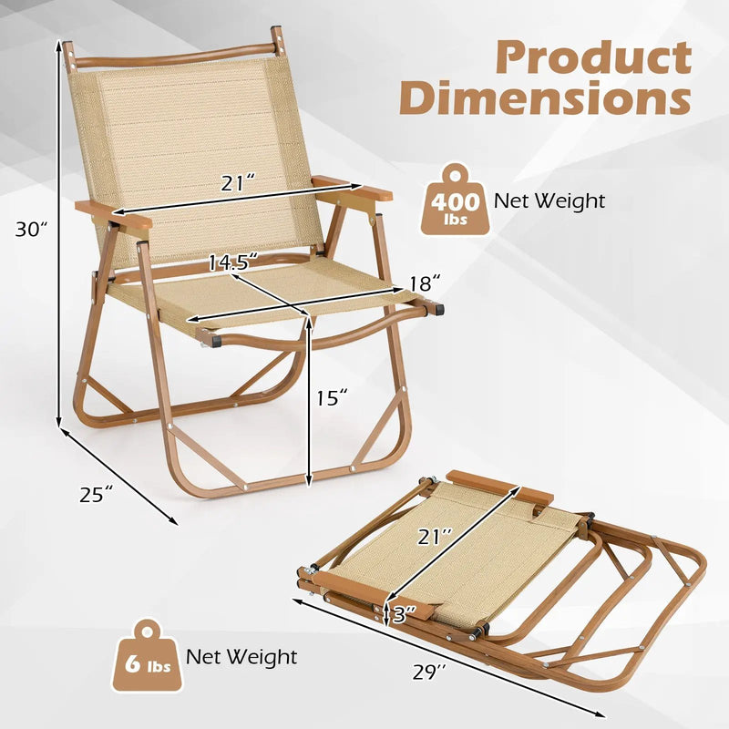 Folding Camp Chairs Set of 2 Lightweight Beach Chairs-Beige by DirectDeals