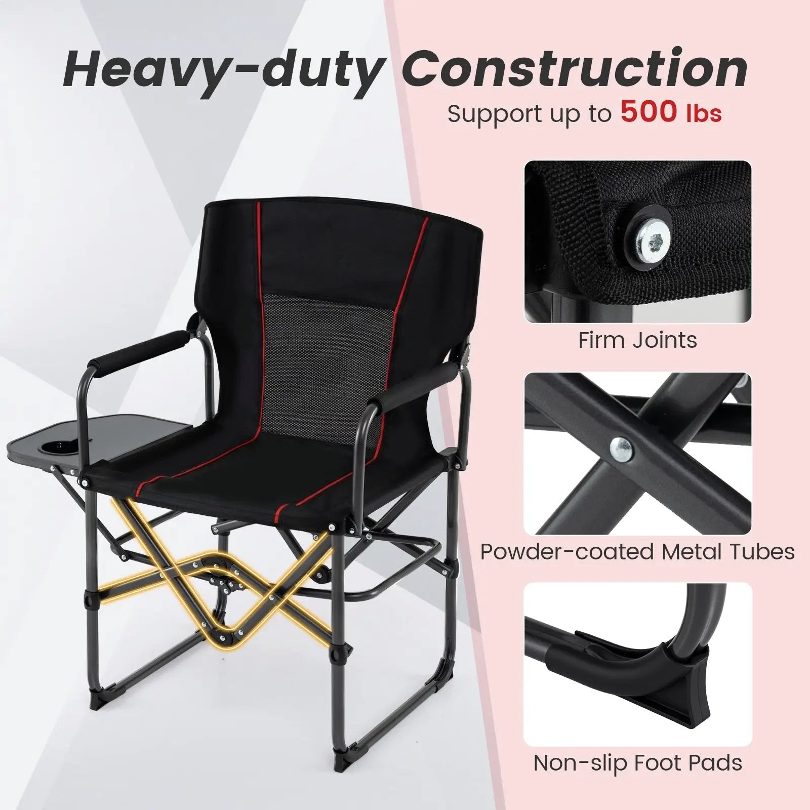 Folding Camping Chair with Side Table and Cup Holder with Carrying Bag by DirectDeals