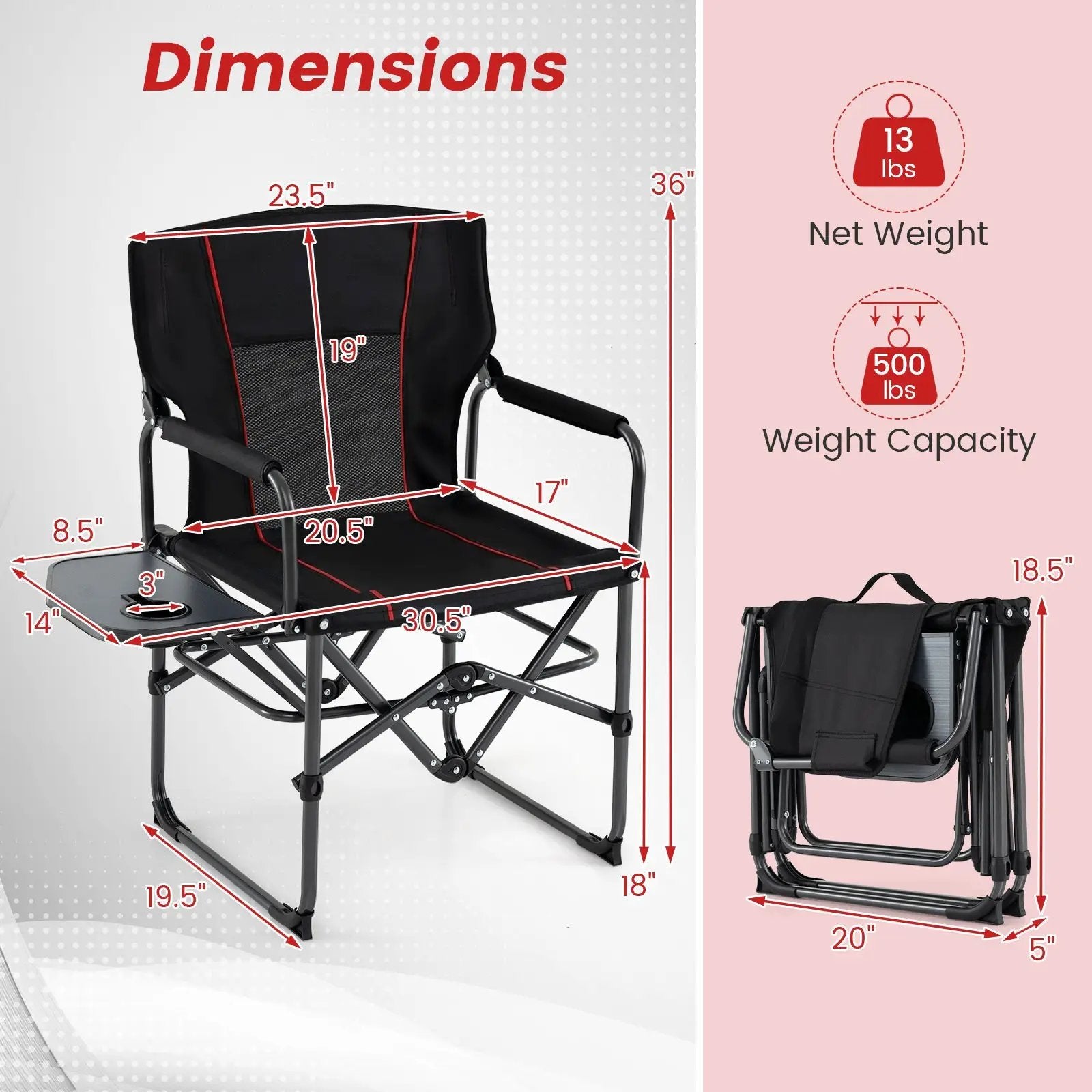 Folding Camping Chair with Side Table and Cup Holder with Carrying Bag by DirectDeals