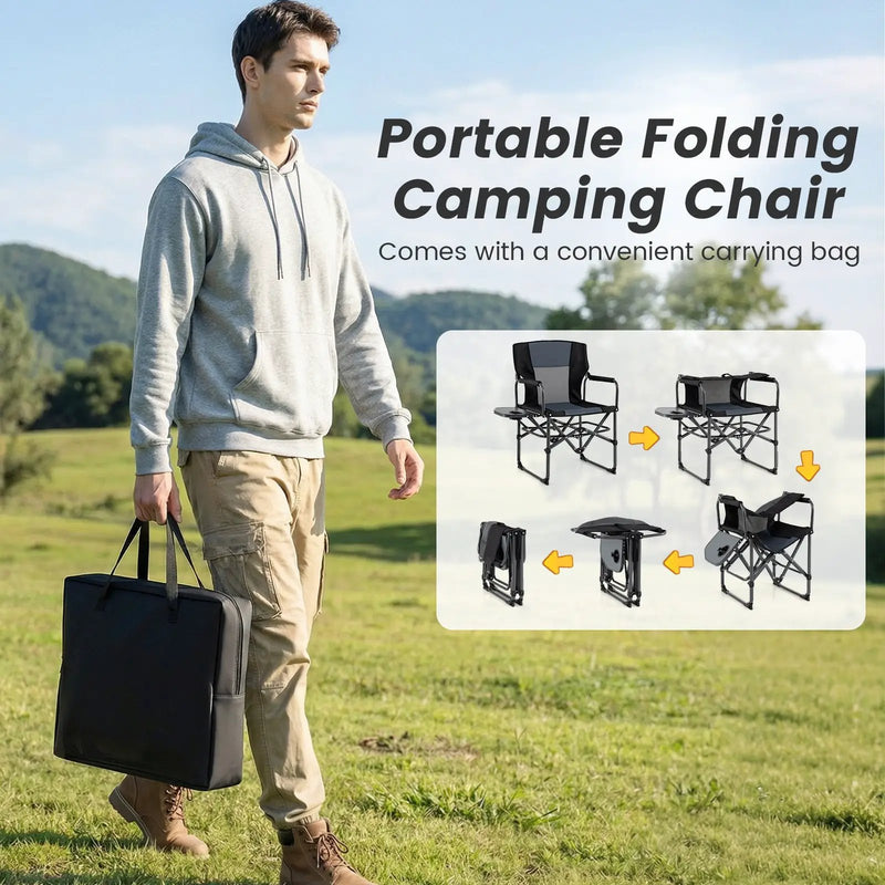 Folding Camping Chair with Side Table and Cup Holder with Carrying Bag by DirectDeals