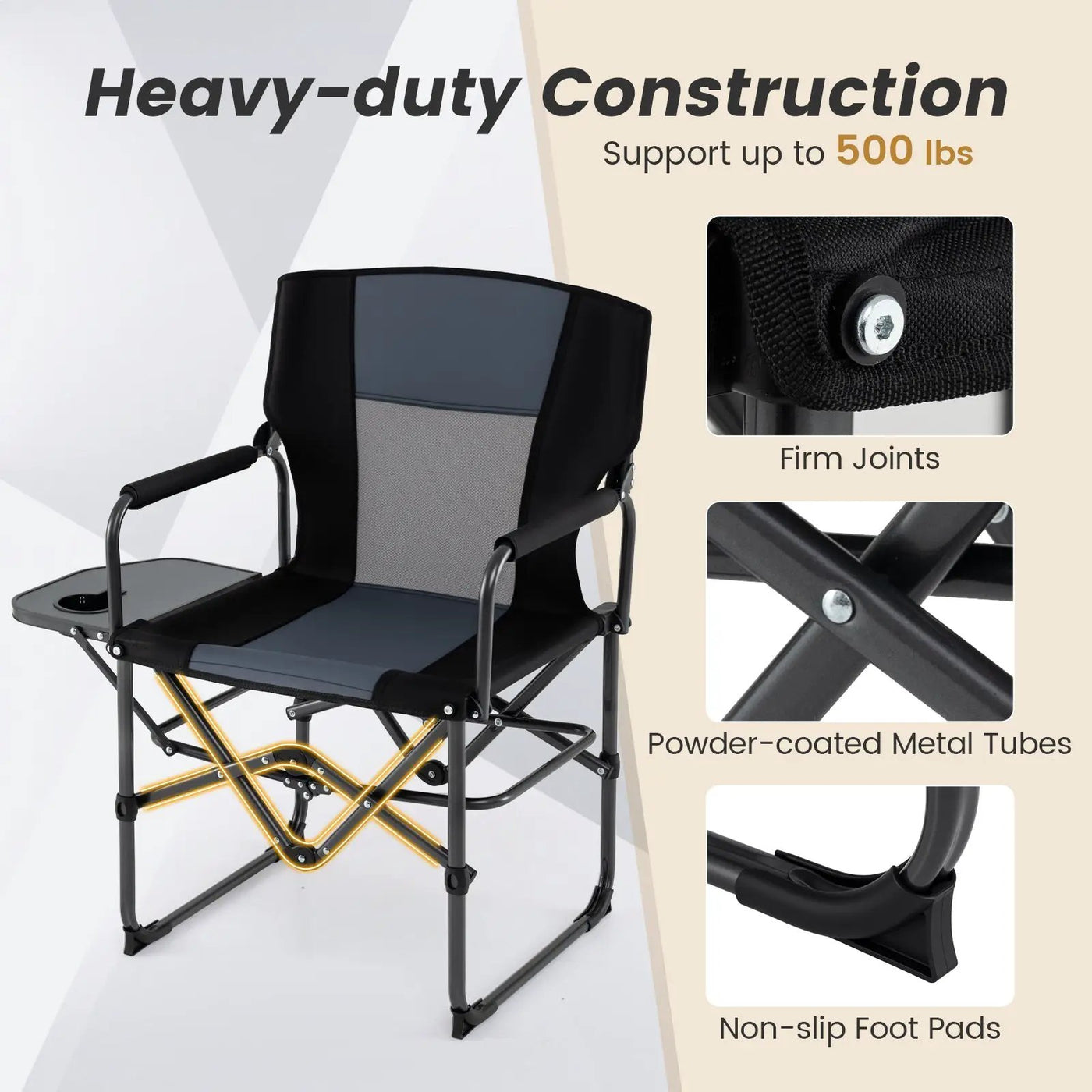 Folding Camping Chair with Side Table and Cup Holder with Carrying Bag by DirectDeals