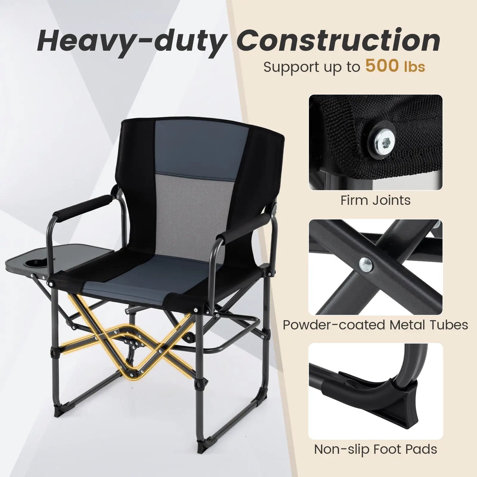 Folding Camping Chair with Side Table and Cup Holder with Carrying Bag by DirectDeals