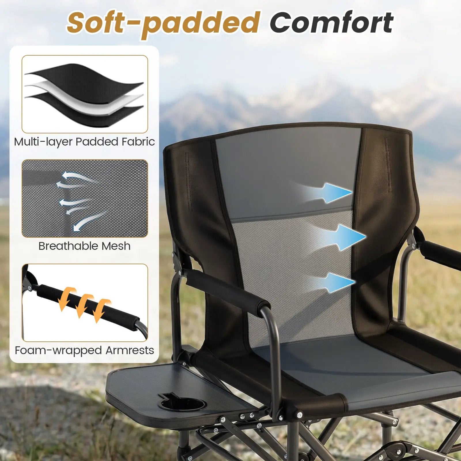 Folding Camping Chair with Side Table and Cup Holder with Carrying Bag by DirectDeals