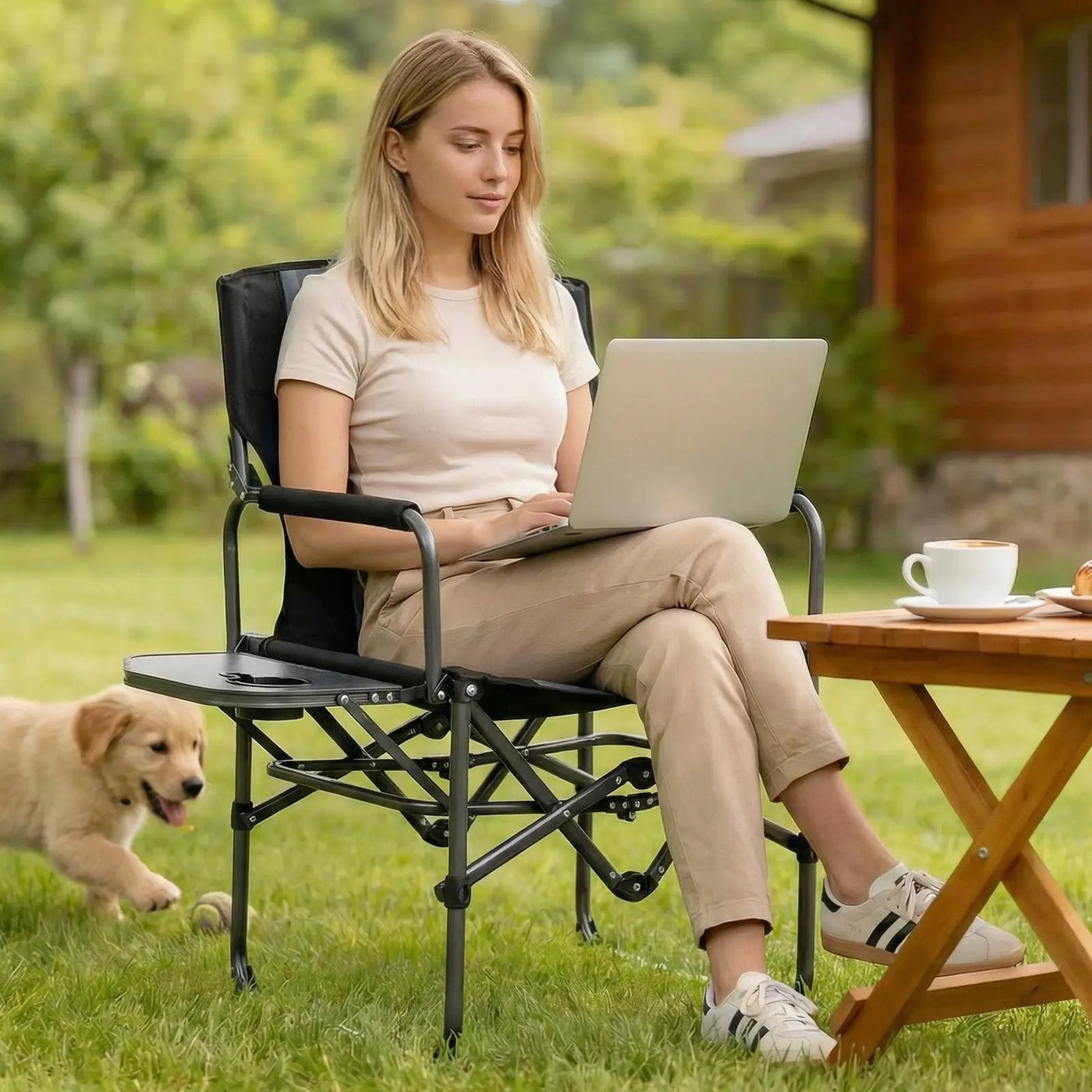 Folding Camping Chair with Side Table and Cup Holder with Carrying Bag by DirectDeals