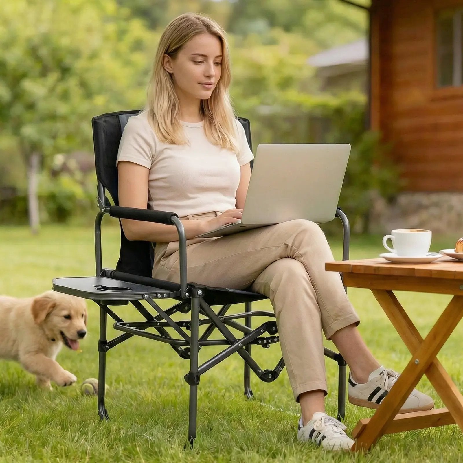 Folding Camping Chair with Side Table and Cup Holder with Carrying Bag by DirectDeals