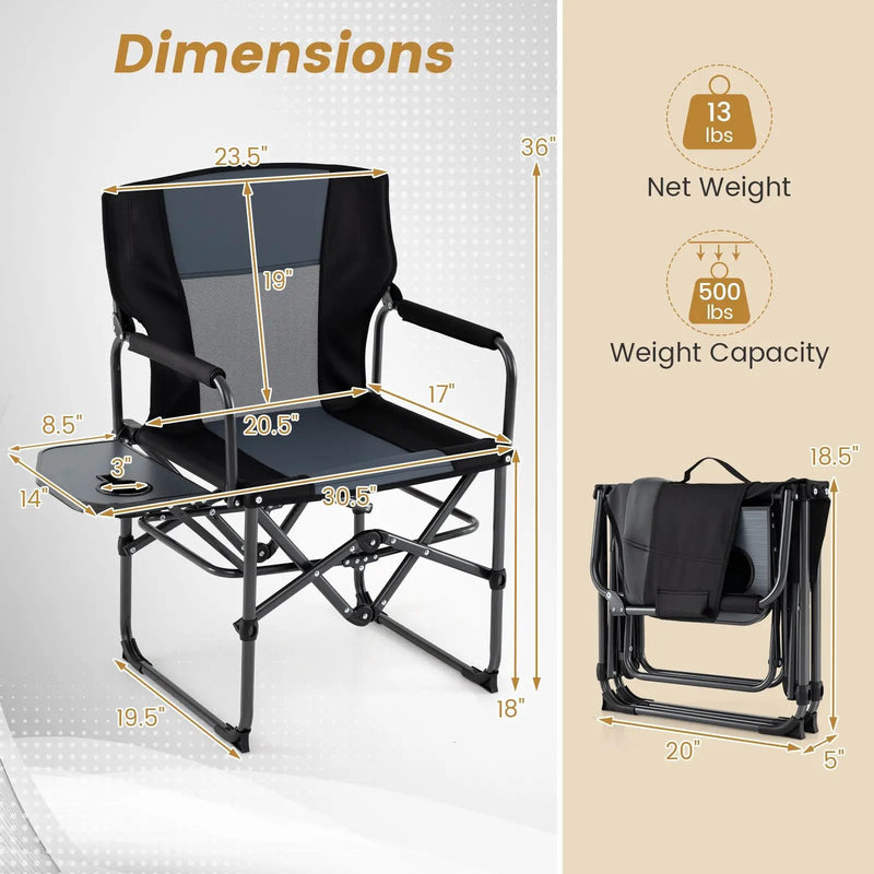Folding Camping Chair with Side Table and Cup Holder with Carrying Bag by DirectDeals