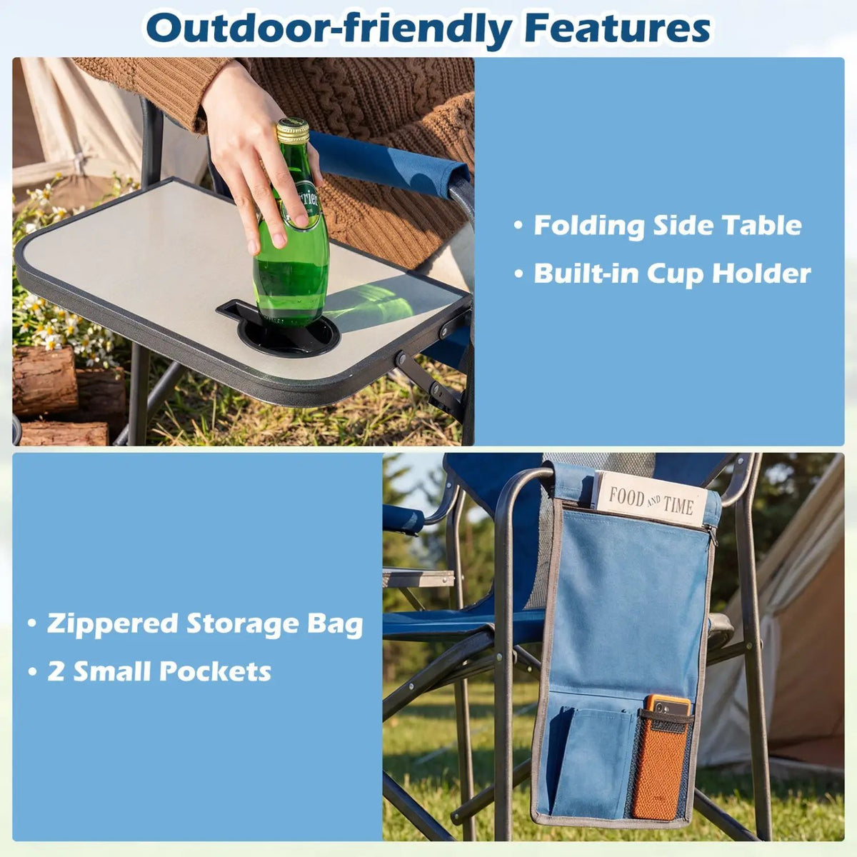 Folding Camping Chair with Cup Holder and Storage Pocket by DirectDeals