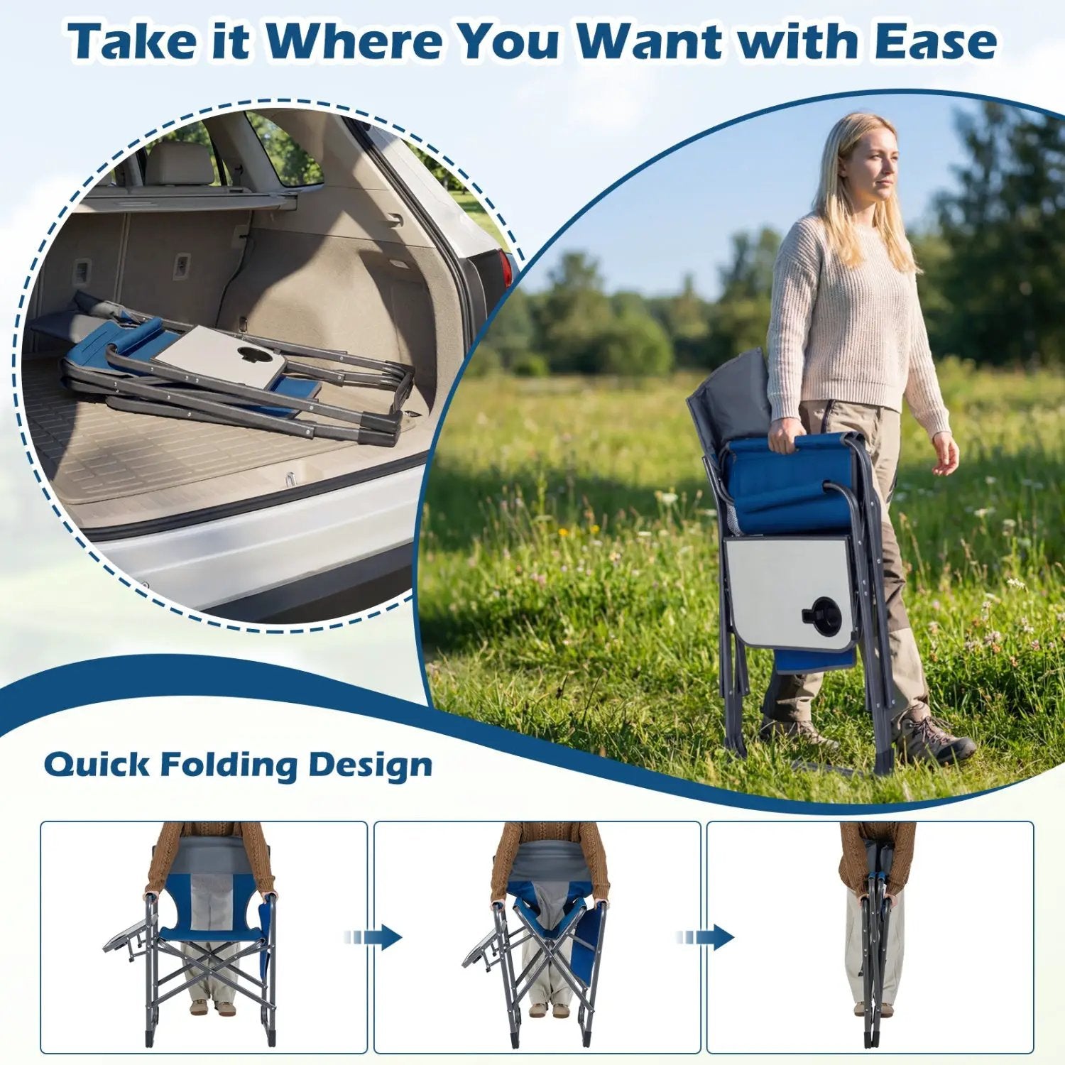 Folding Camping Chair with Cup Holder and Storage Pocket by DirectDeals