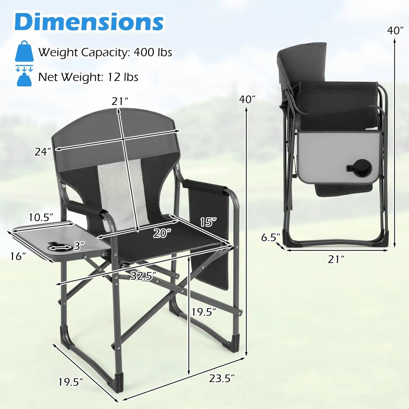 Folding Camping Chair with Cup Holder and Storage Pocket by DirectDeals