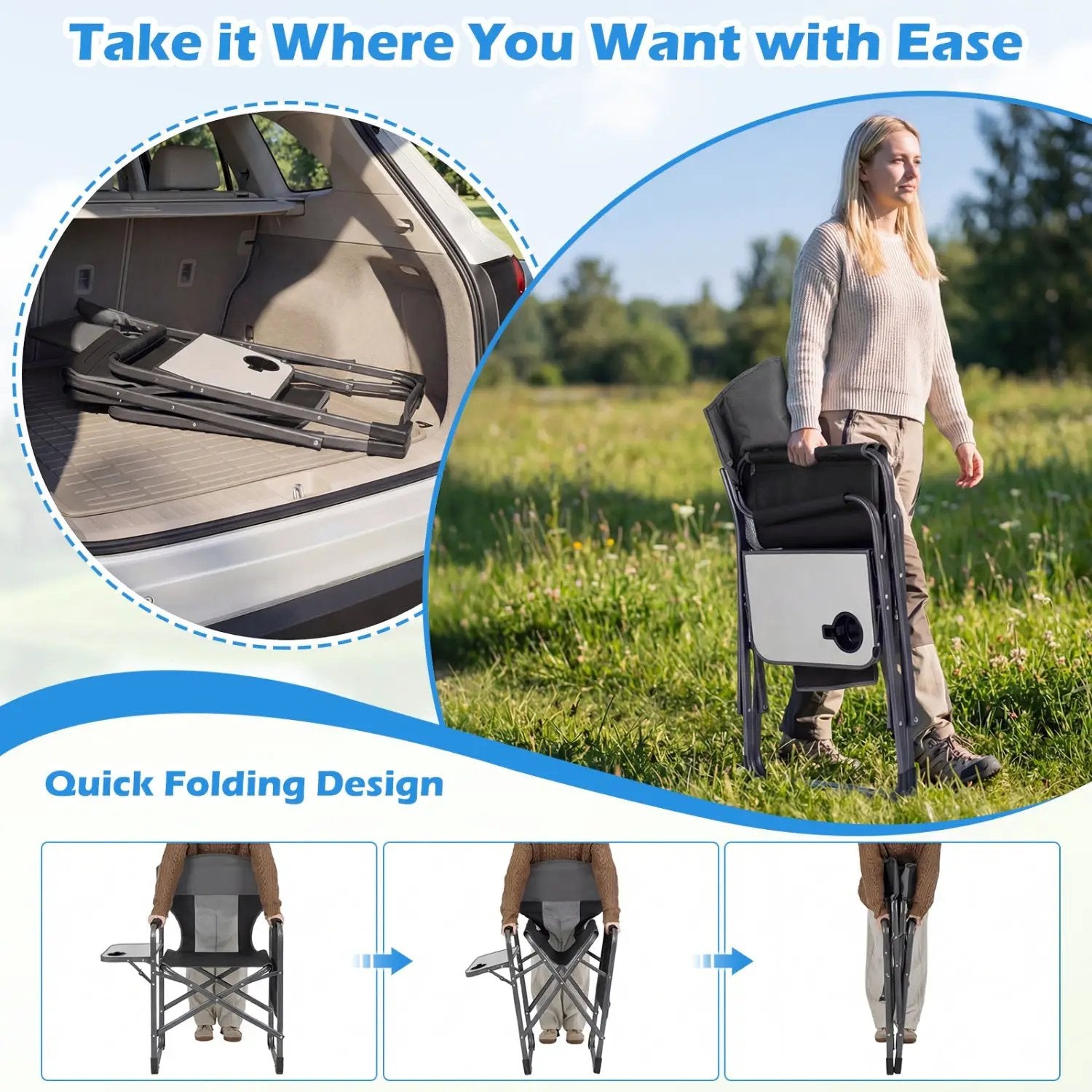 Folding Camping Chair with Cup Holder and Storage Pocket by DirectDeals