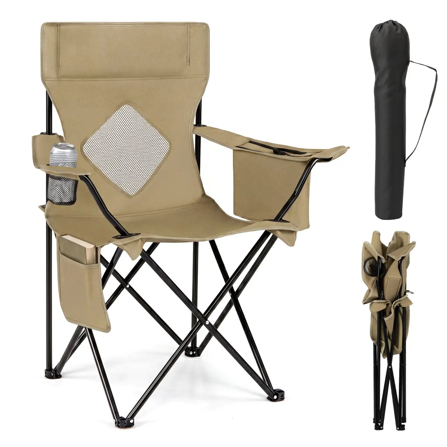 Folding Camping Chair with Mesh Back and Carrying Bag by DirectDeals