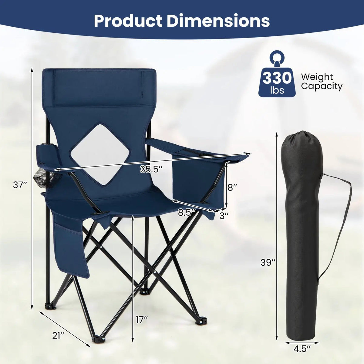 Folding Camping Chair with Mesh Back and Carrying Bag by DirectDeals