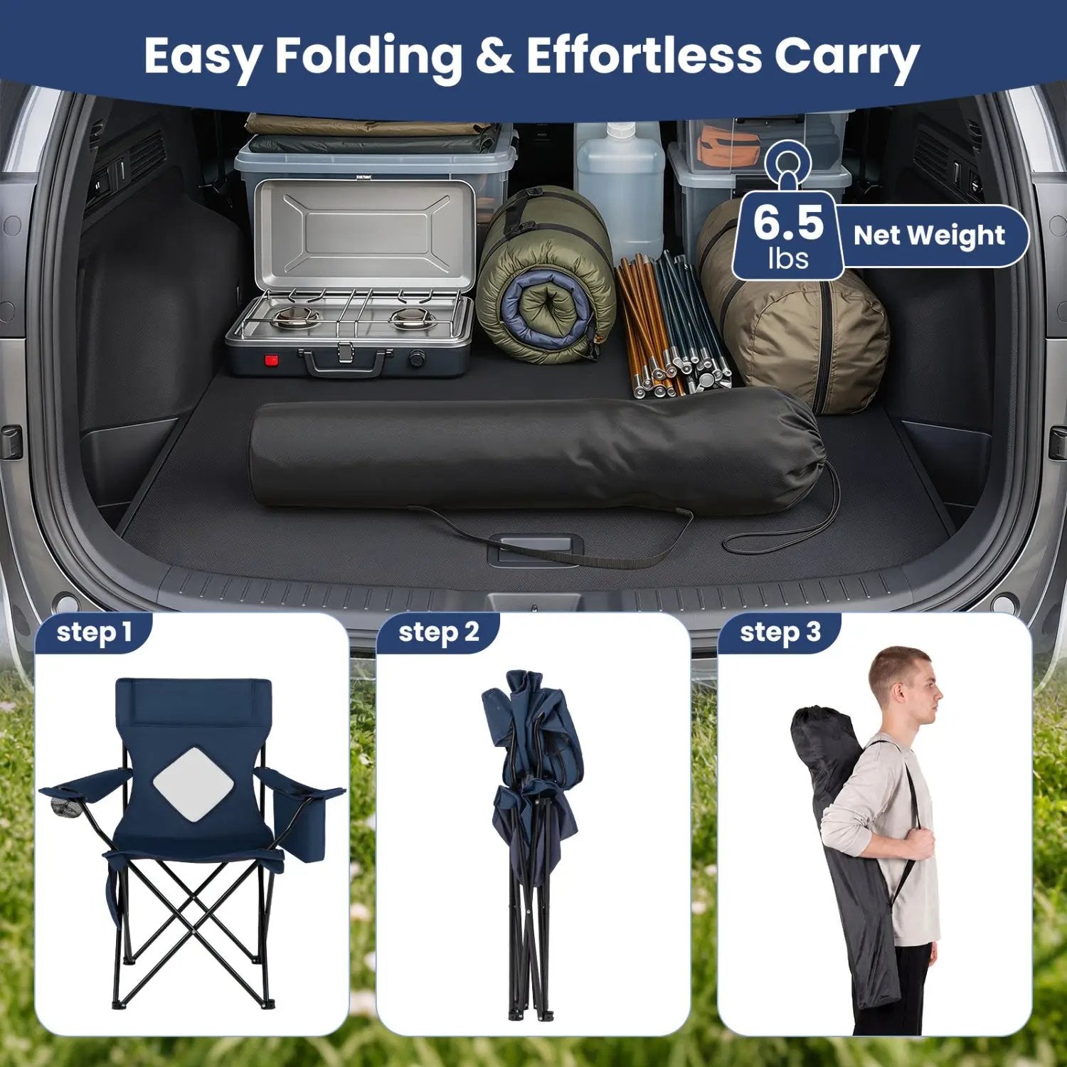 Folding Camping Chair with Mesh Back and Carrying Bag by DirectDeals