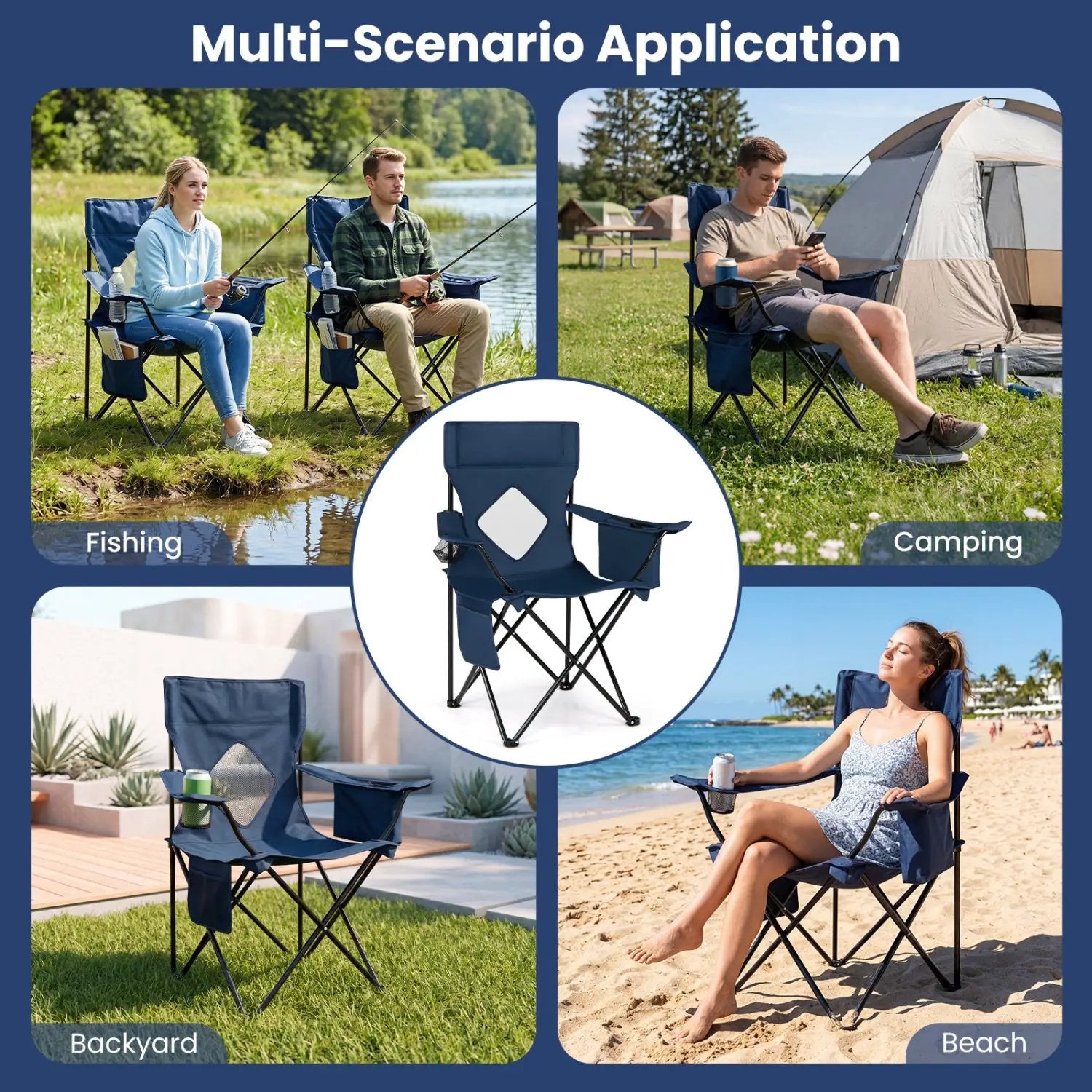 Folding Camping Chair with Mesh Back and Carrying Bag by DirectDeals