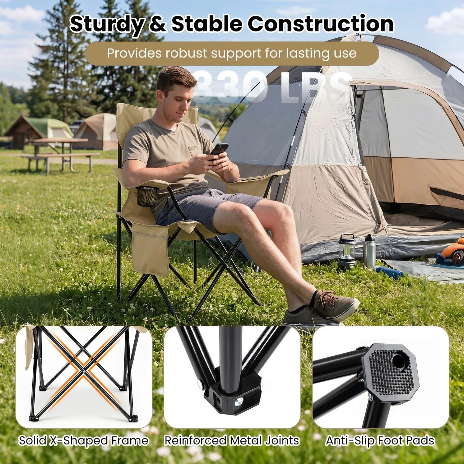 Folding Camping Chair with Mesh Back and Carrying Bag by DirectDeals