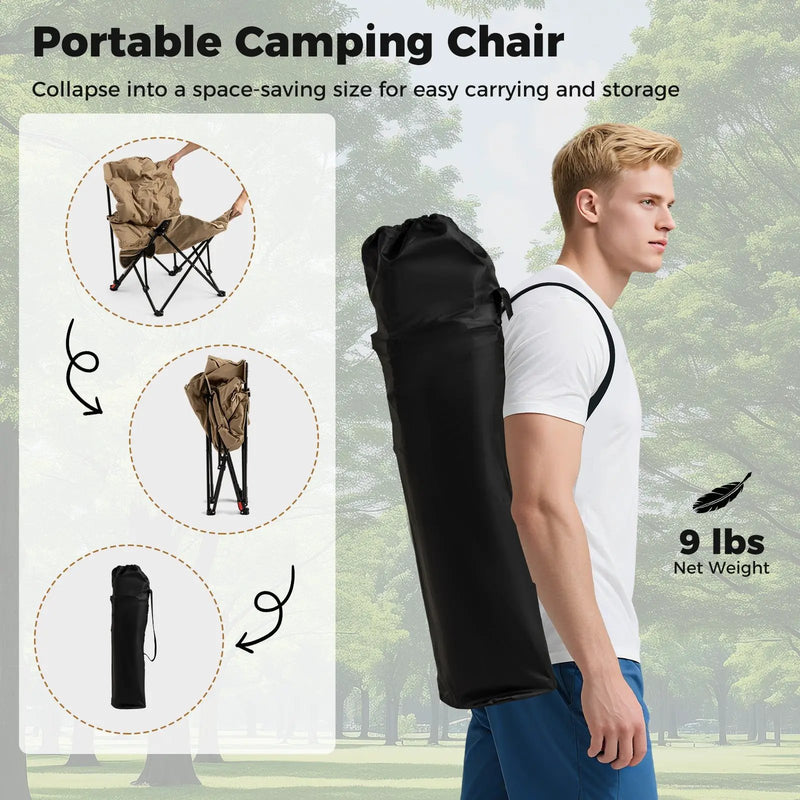 Folding Camping Chair for Adults with Adjustable Backrest and Carrying Bag-Khaki by DirectDeals
