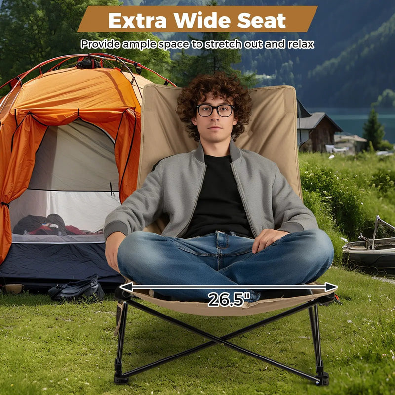 Folding Camping Chair for Adults with Adjustable Backrest and Carrying Bag-Khaki by DirectDeals