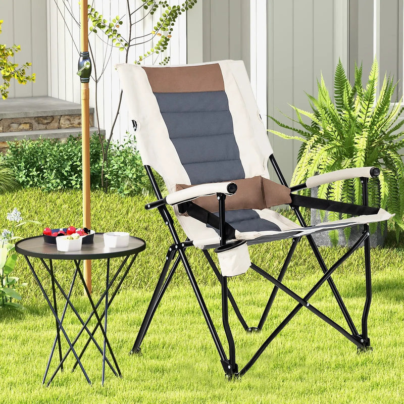 Folding Camping Chair with Cup Holder Armrest and Lumbar Pillow by DirectDeals