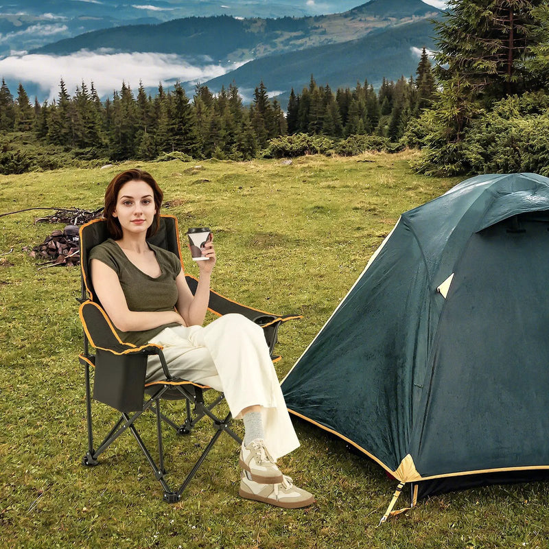 Folding Camping Chair with Footrest Camping Lounge Chair with Carry Bag-Black by DirectDeals