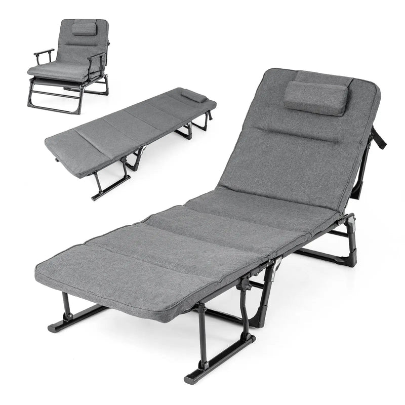 Folding Camping Cot with Mattress 3 in 1 Convertible Single Sofa Chaise Lounge Chair Sleeper-Gray by DirectDeals