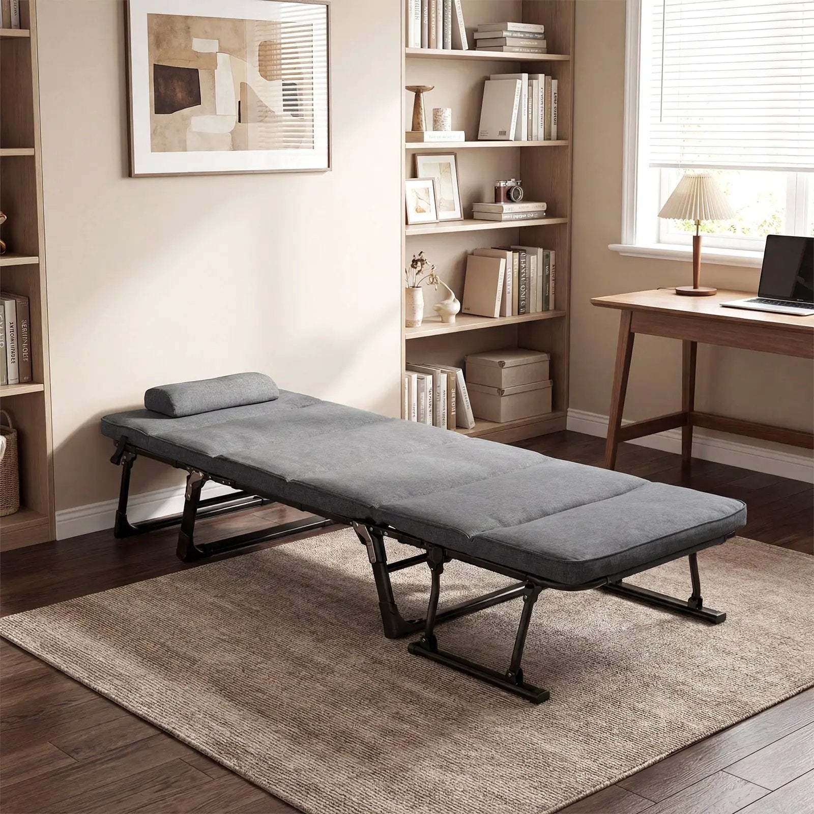 Folding Camping Cot with Mattress 3 in 1 Convertible Single Sofa Chaise Lounge Chair Sleeper-Gray by DirectDeals