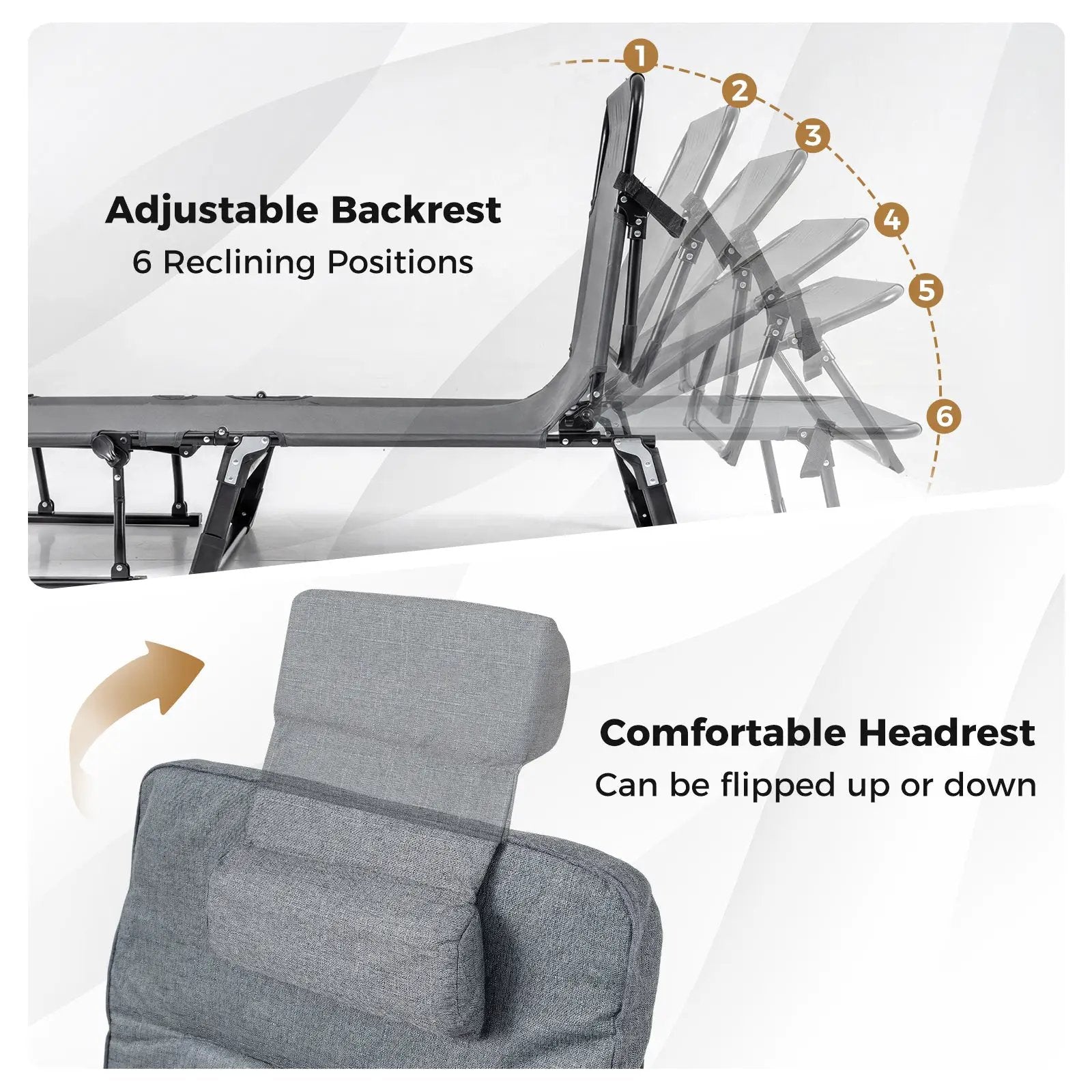 Folding Camping Cot with Mattress 3 in 1 Convertible Single Sofa Chaise Lounge Chair Sleeper-Gray by DirectDeals