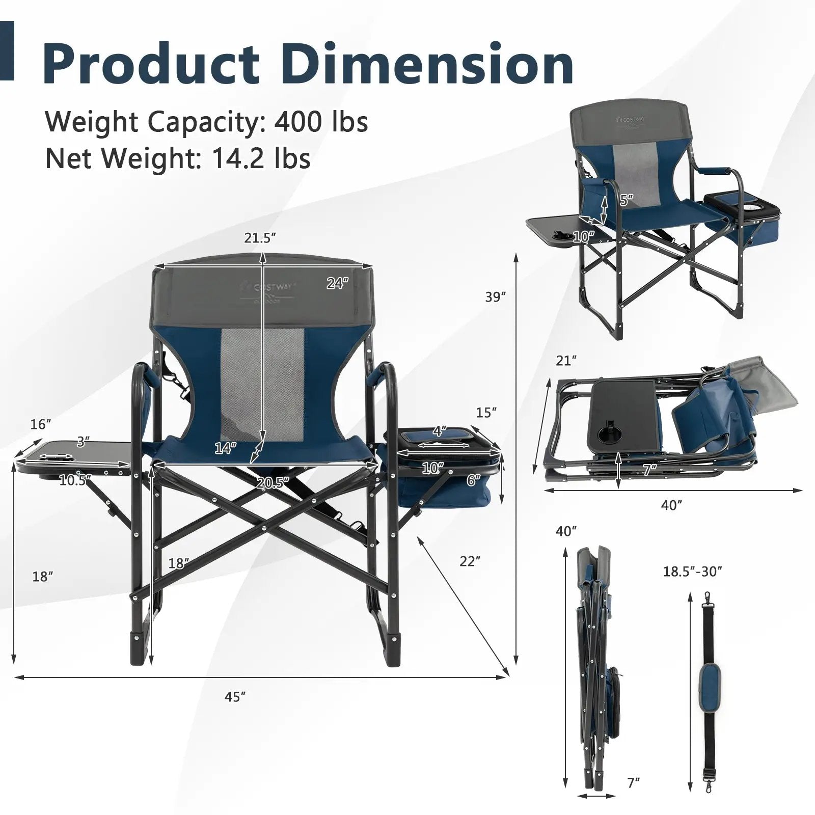 Folding Camping Directors Chair with Cooler Bag and Side Table by DirectDeals