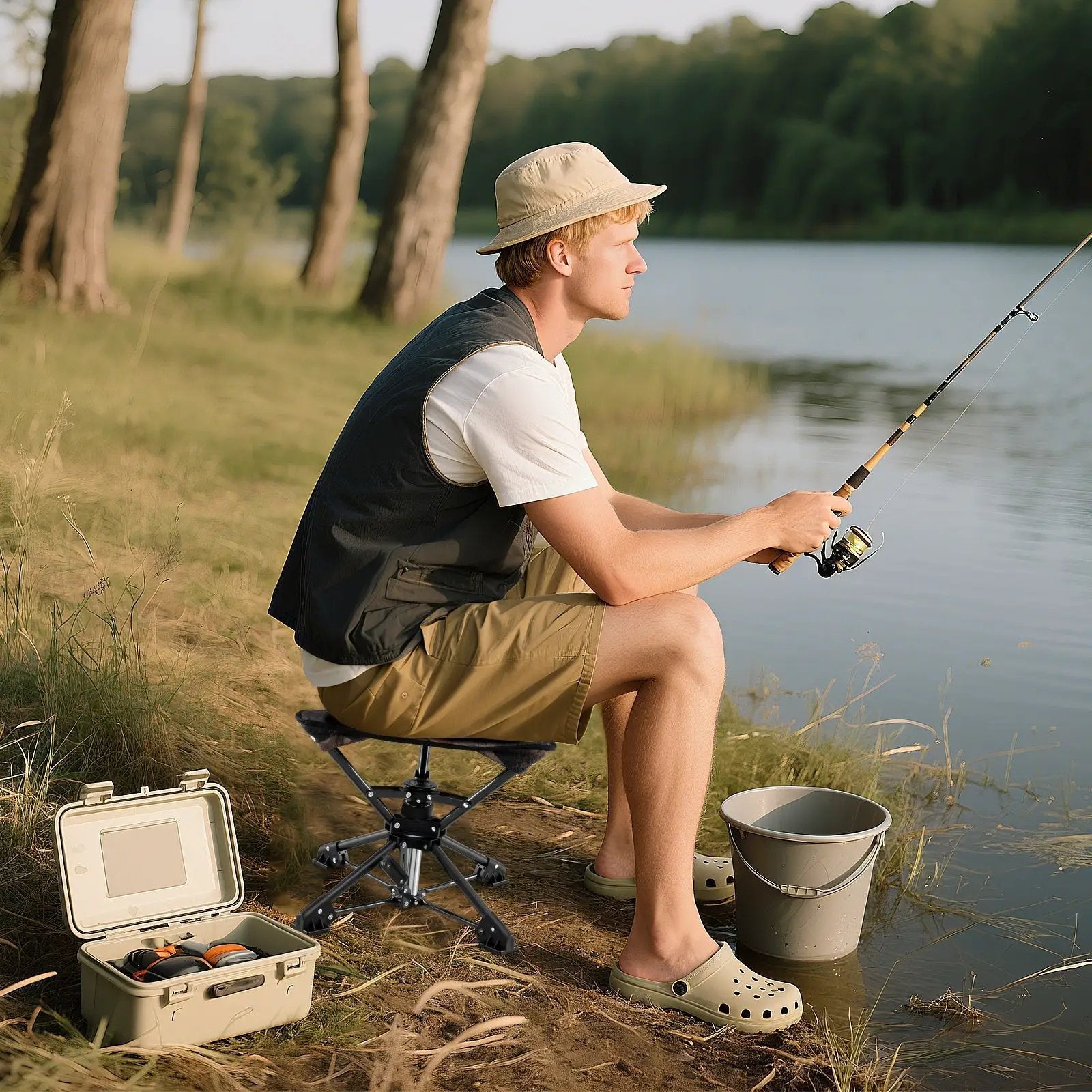 Folding Camping Stool 360¬∞ Swivel Hunting Chair with Anti-Sink Feet by DirectDeals