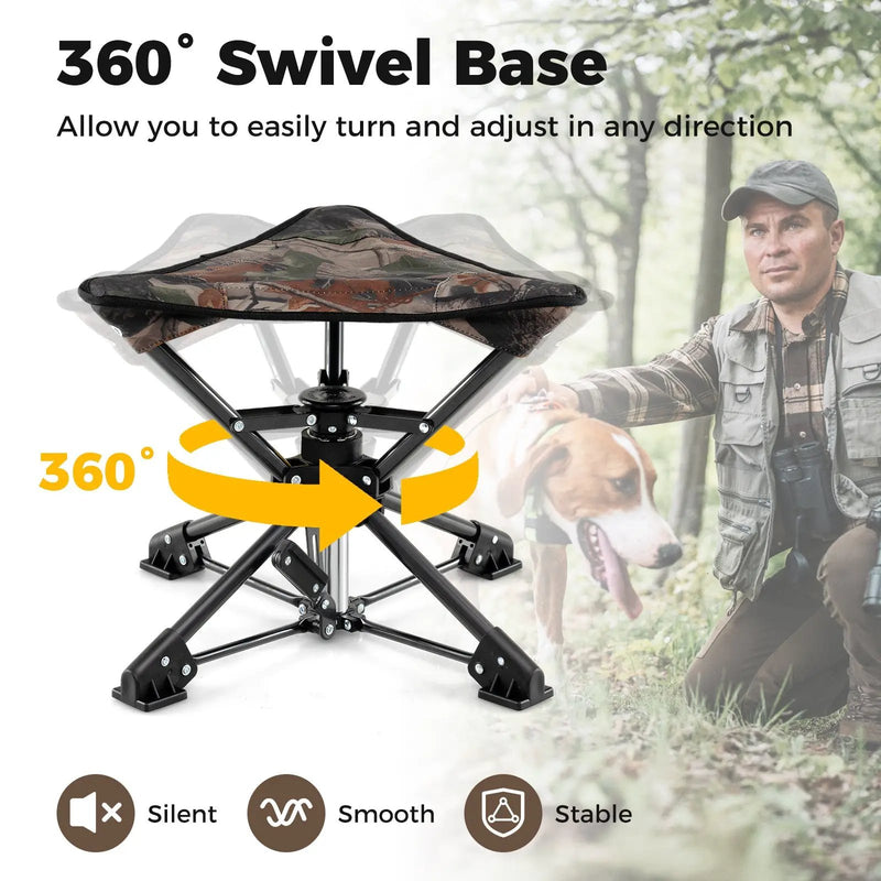 Folding Camping Stool 360¬∞ Swivel Hunting Chair with Anti-Sink Feet by DirectDeals