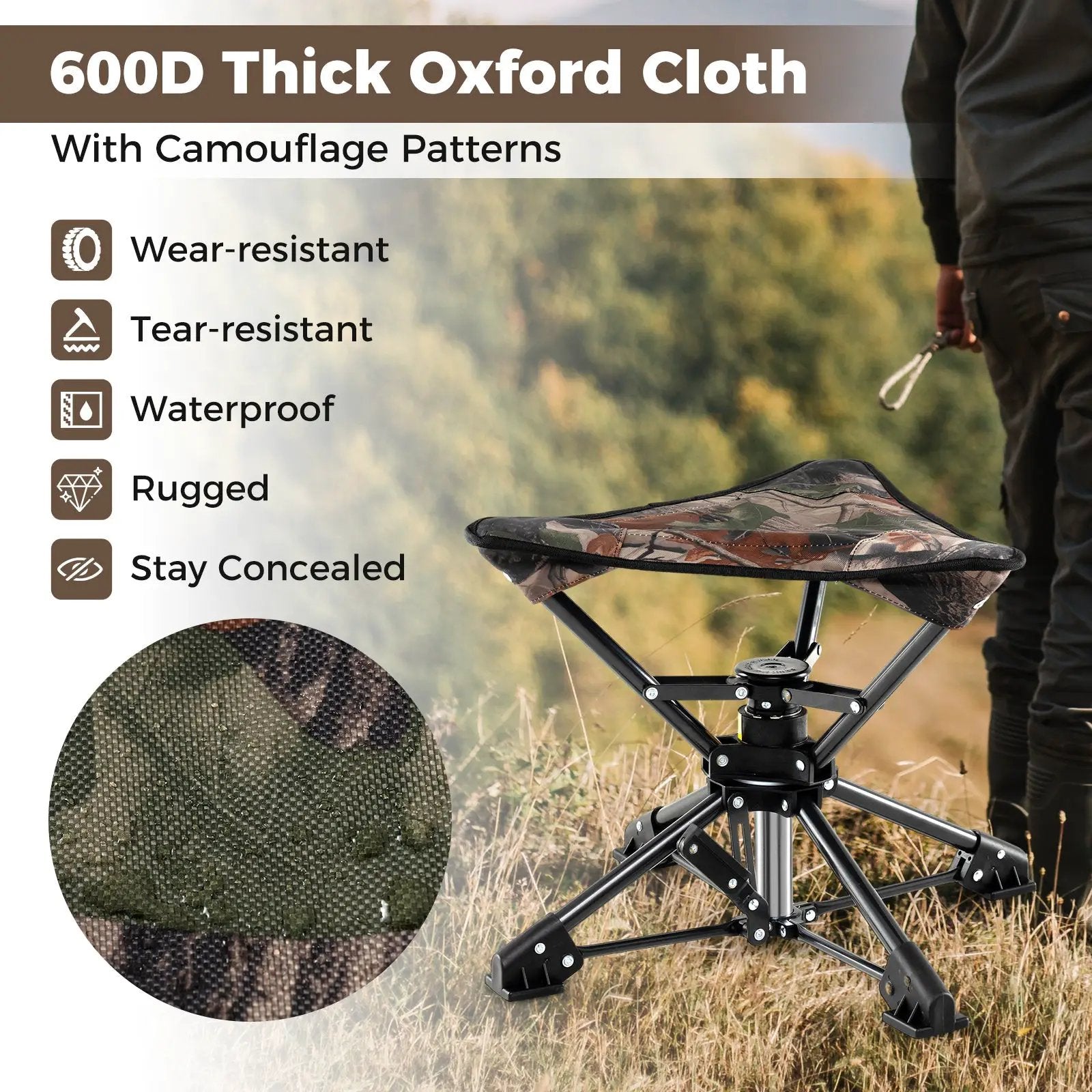 Folding Camping Stool 360¬∞ Swivel Hunting Chair with Anti-Sink Feet by DirectDeals