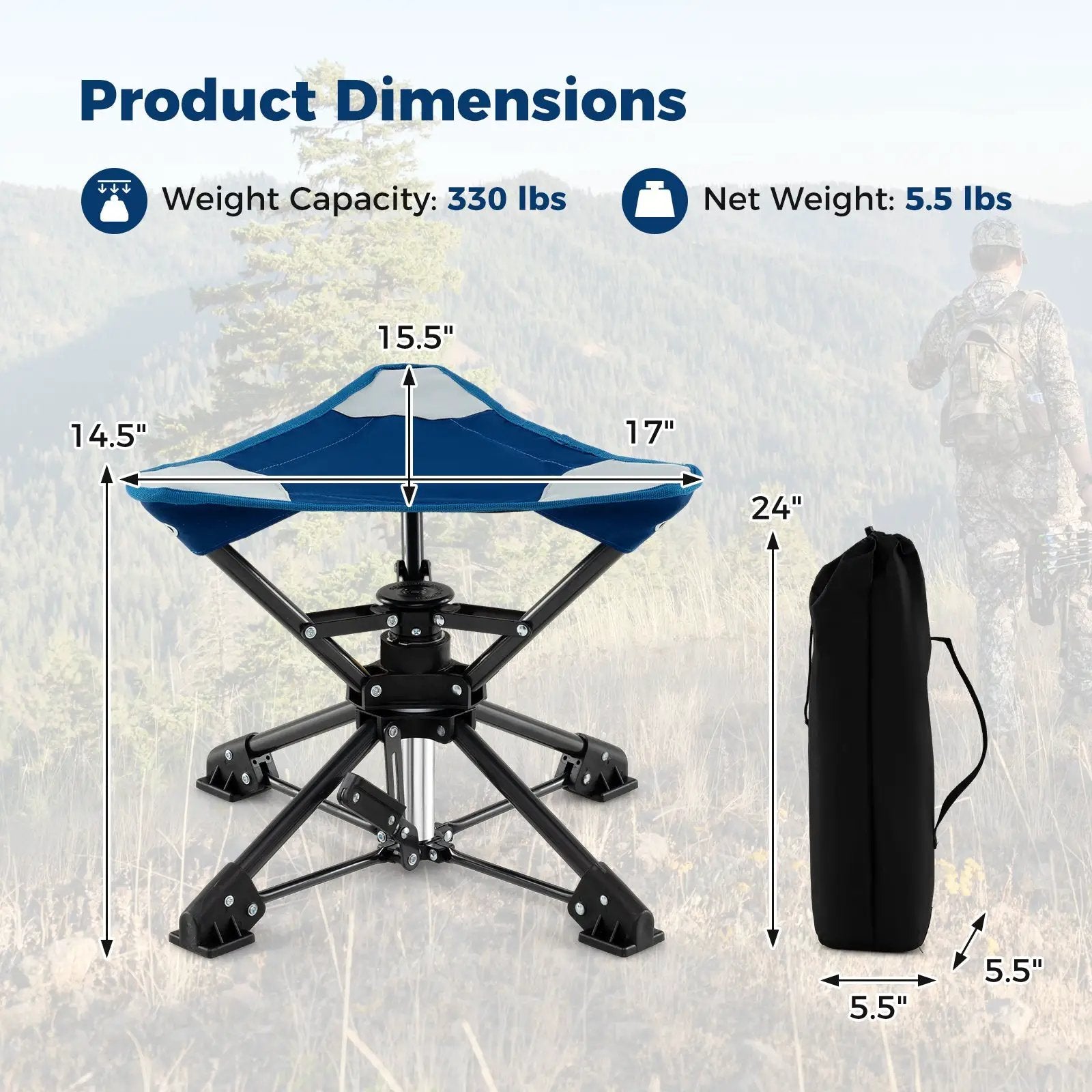 Folding Camping Stool 360¬∞ Swivel Hunting Chair with Anti-Sink Feet by DirectDeals
