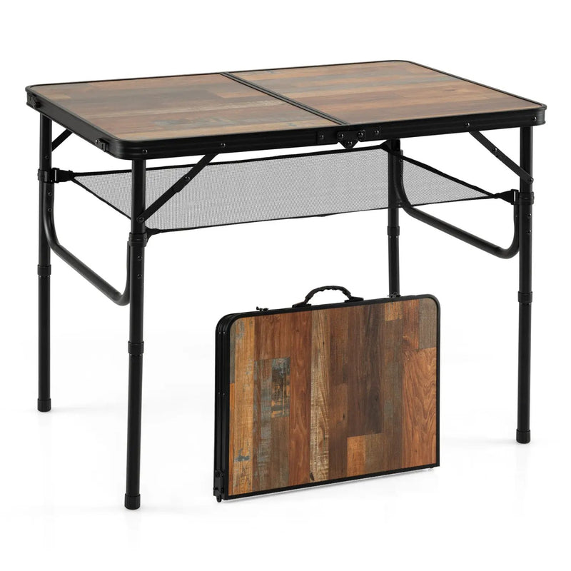 Folding Camping Table with Adjustable Heights Storage Net & Handle by DirectDeals