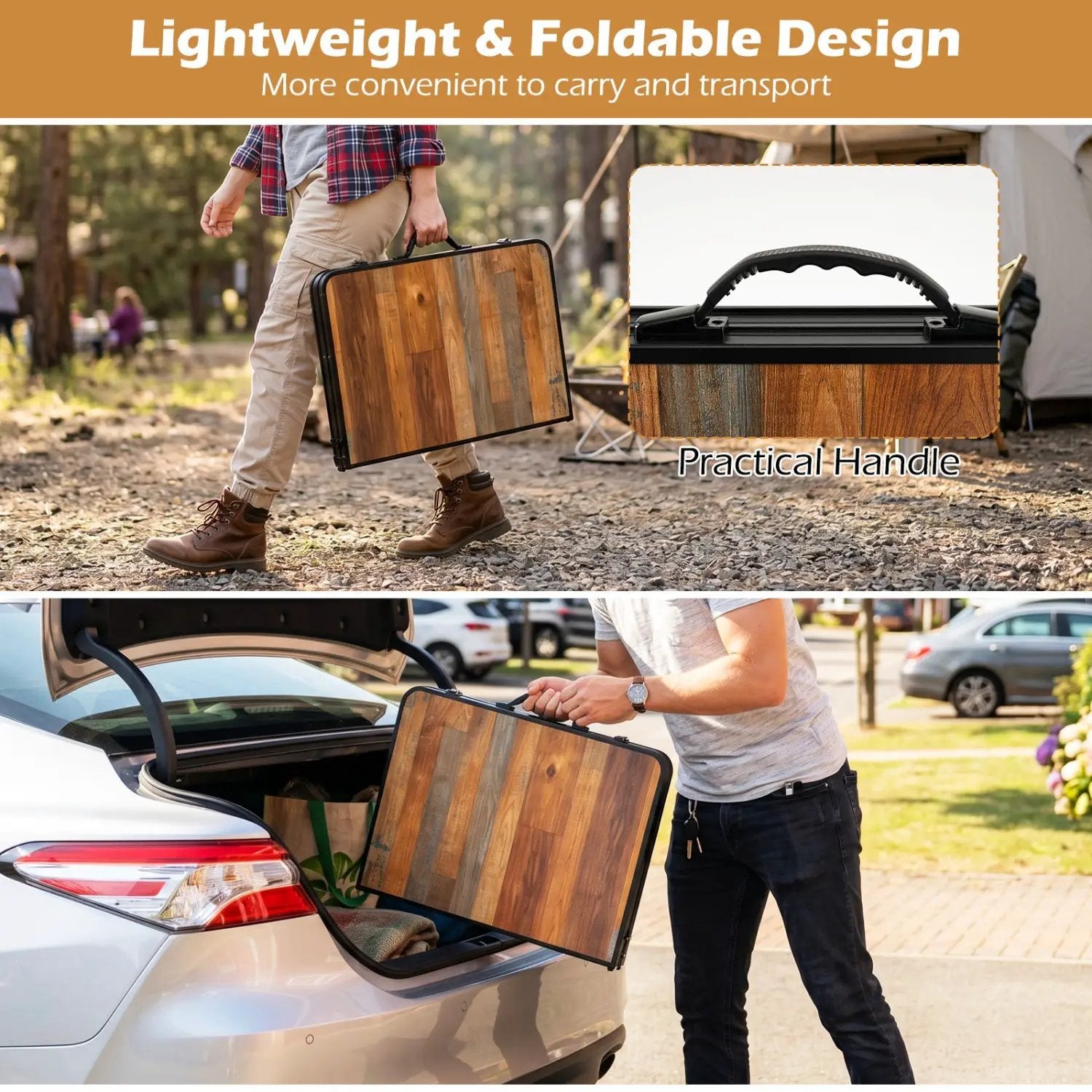 Folding Camping Table with Adjustable Heights Storage Net & Handle by DirectDeals