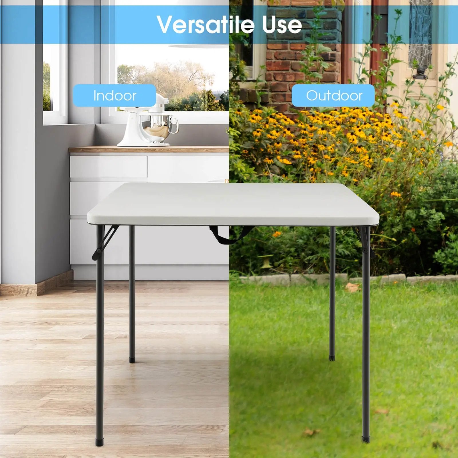 Folding Camping Table with All-Weather HDPE Tabletop and Rustproof Steel Frame by DirectDeals